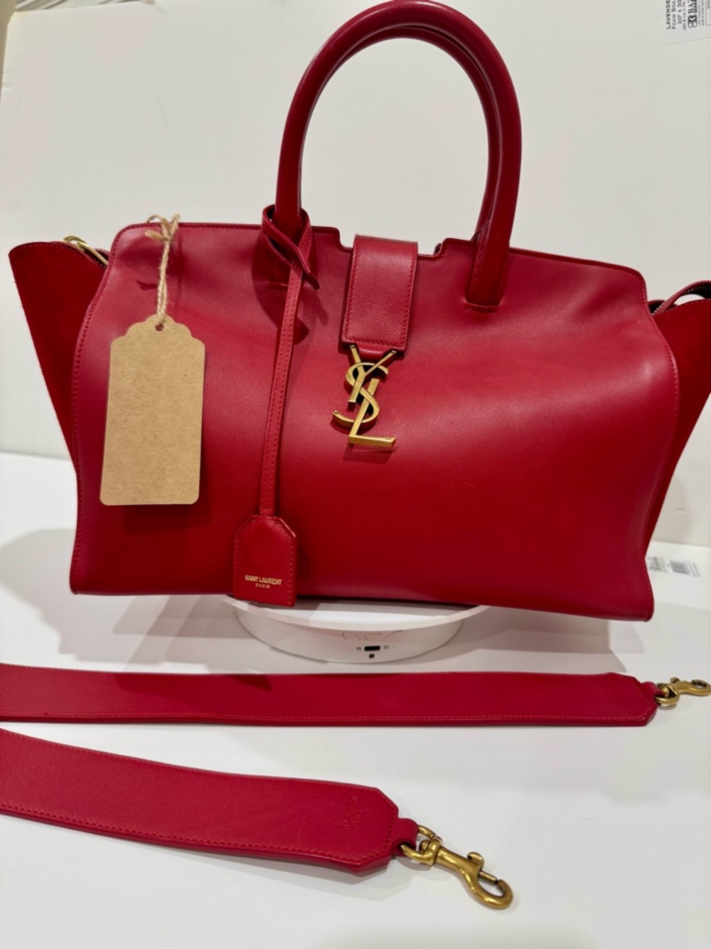 Saint Laurent Red Downtown Cabas Leather Bag, with Gold YSL Hardware